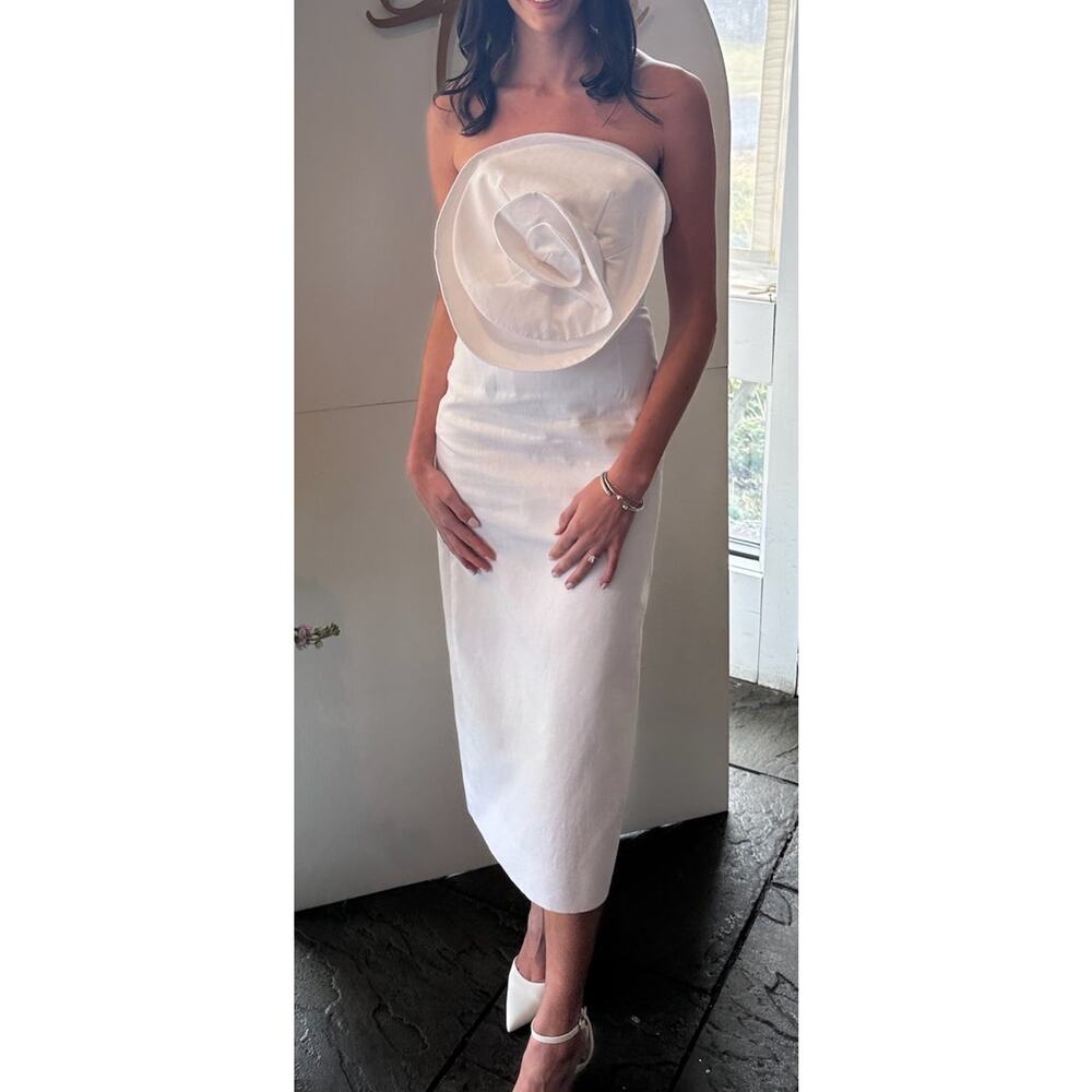 MARA HOFFMAN White Linen A-Line Strapless Bloom Bodice Maia Dress size 10 - Picture 14 of 15